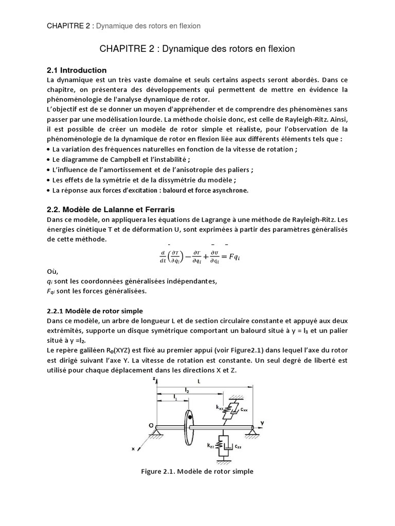 CHAPITRE 2 Dynamique Des Rotors en Flexion | PDF | Rotation | Flexion ...