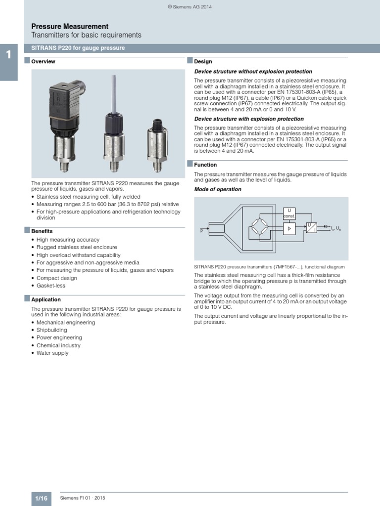 Transmitters For Basic Requirements Pressure Measurement PDF