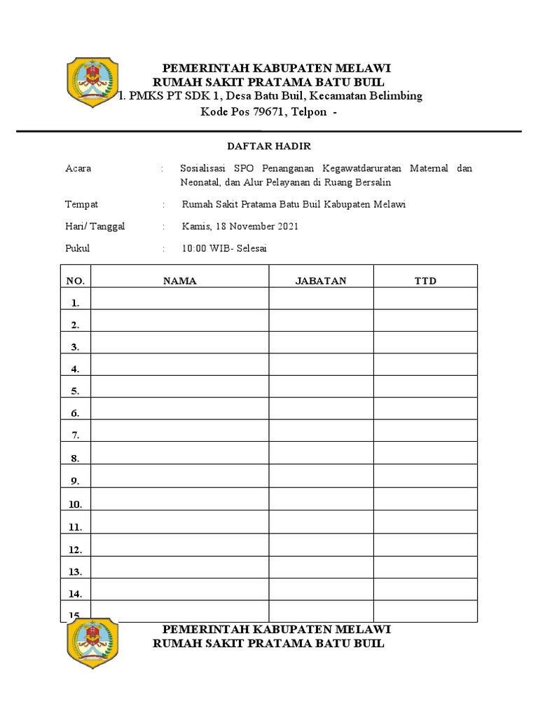 Contoh DAFTAR HADIR UNDANGAN | PDF