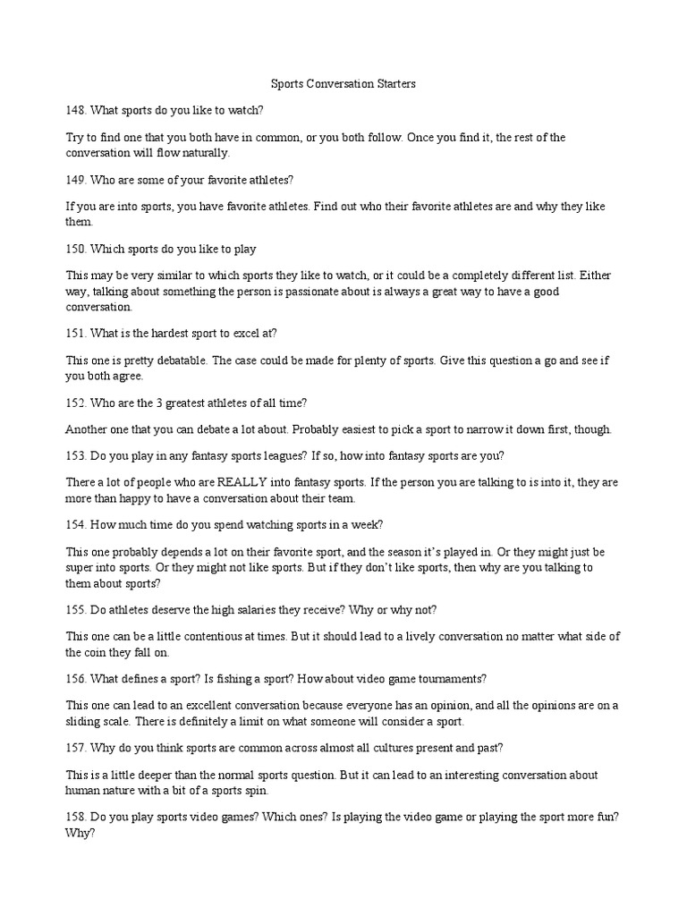 Conversation Starters for Sports Enthusiasts 148 Questions to Spark