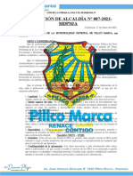 Resolución de Alcaldía #087 Reconocimiento de Promotores Defensores de La Demuna de Pillco Marca