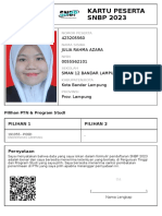 Kartu Peserta SNBP 2023: 423205560 Julia Rahma Azara 0055562101 Sman 12 Bandar Lampung Kota Bandar Lampung Prov. Lampung