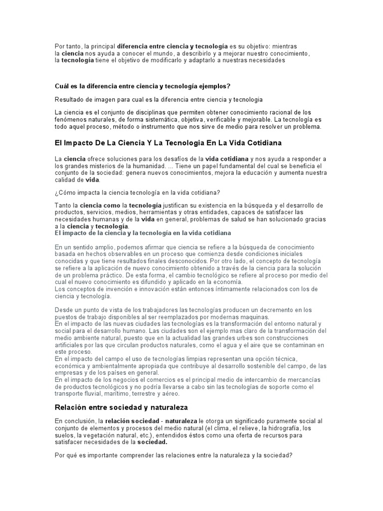 Ciencia y Tecnología: Impacto en la Vida Diaria | PDF | Conocimiento ...