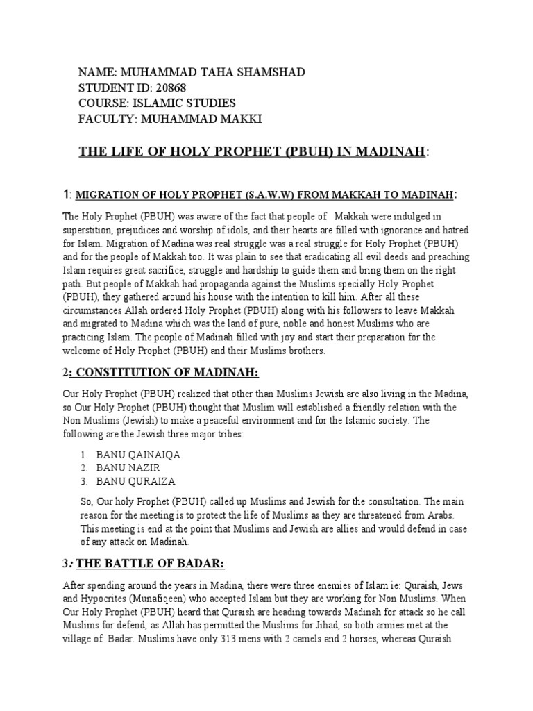 Life of Prophet Muhammad in Madinah | PDF | Medina | Prophets And ...