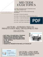 Mid Term Exam Topics: Lecture 1:introduction To Presentation Skill Development PSD