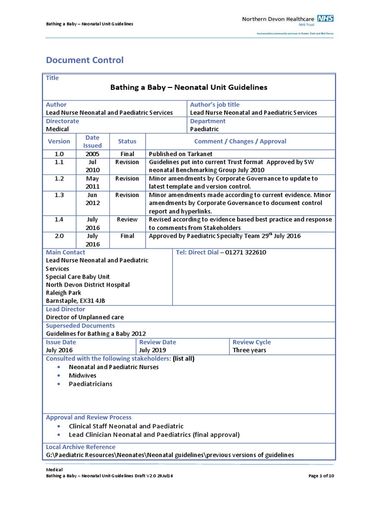 Bathing A Baby Neonatal Unit Guidelines V2.0 29jul16 Download Free PDF Neonatal Intensive