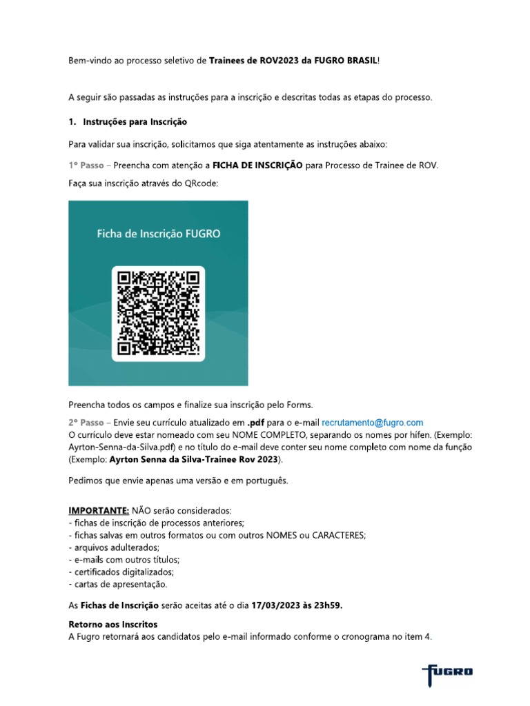 Edital Fugro Processo Trainee Rov - 2023 | PDF