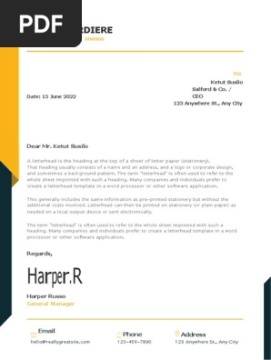 Orange Minimalist Modern Business Letterhead