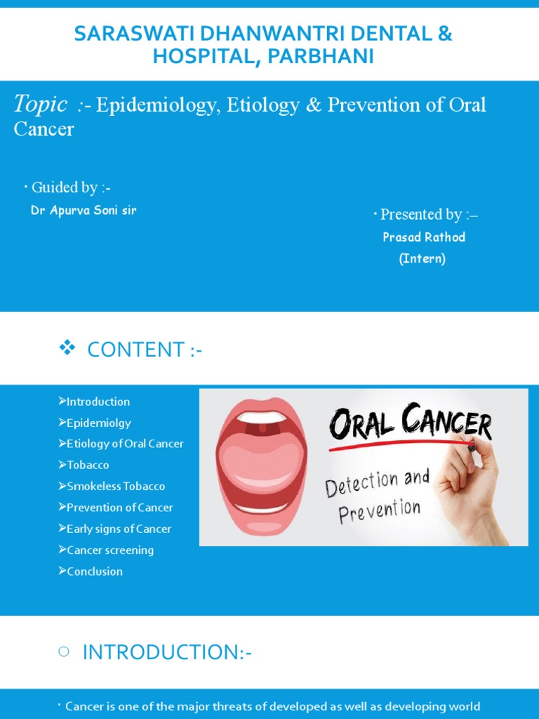 Oral Cancer: Epidemiology and Prevention | PDF | Cancer | Breast Cancer