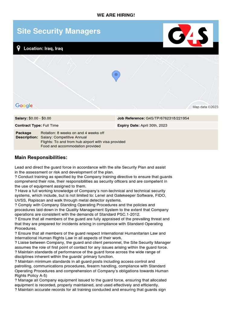 Site Security Manager Position in Iraq | PDF | Risk Assessment | Business