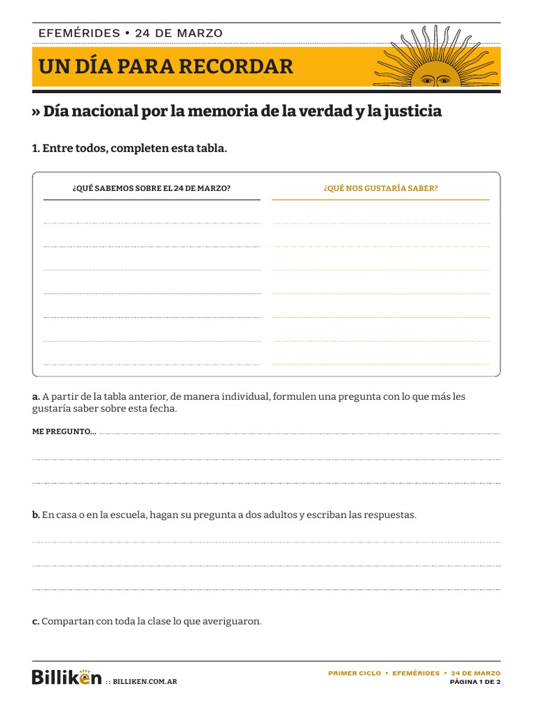 Actividades para el 24 de marzo en primaria | PDF | Memoria | Aprendizaje