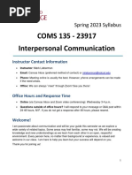 Interpersonal COMM Syllabus - COMS 135-23917 Spring 2023 PDF