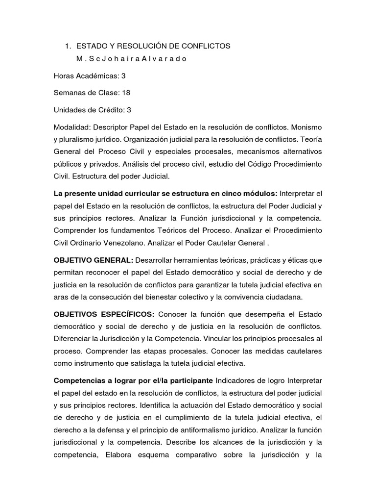 Estado y Resolución de Conflictos PDF Procedimiento Civil Judicaturas