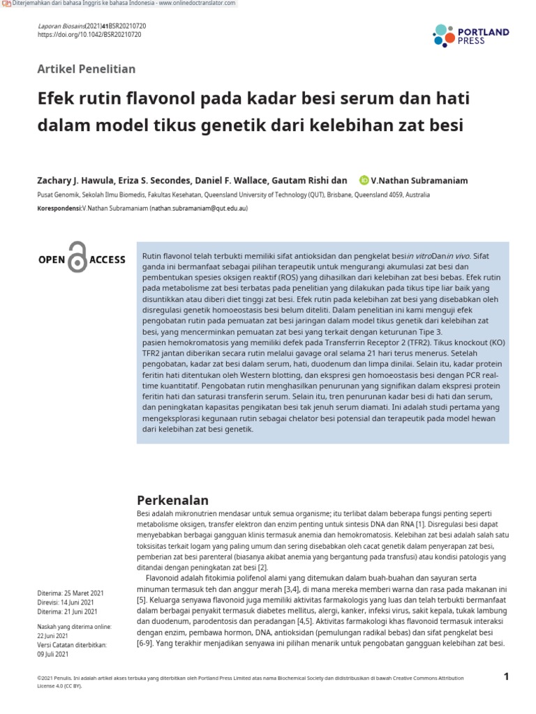 Efek rutin flavonol pada kadar besi serum dan hati PDF