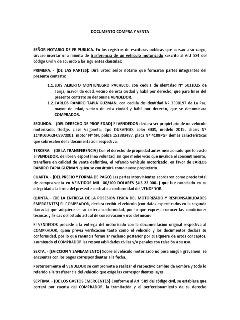 Contrato de Compra-Venta de Vehículo | PDF | Justicia | Crimen y violencia
