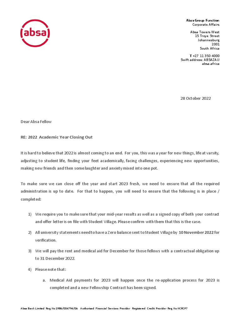 2022 Academic Year Close Out Letter To Fellows PDF | PDF