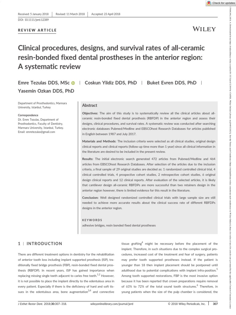 J Esthet Restor Dent - 2018 - Tezulas - Clinical Procedures Designs and ...