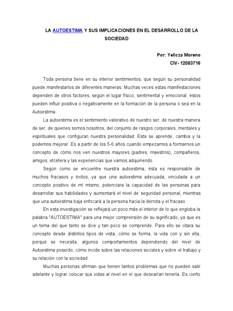 Impacto de la Autoestima en la Sociedad | PDF | Autoestima | Aprendizaje