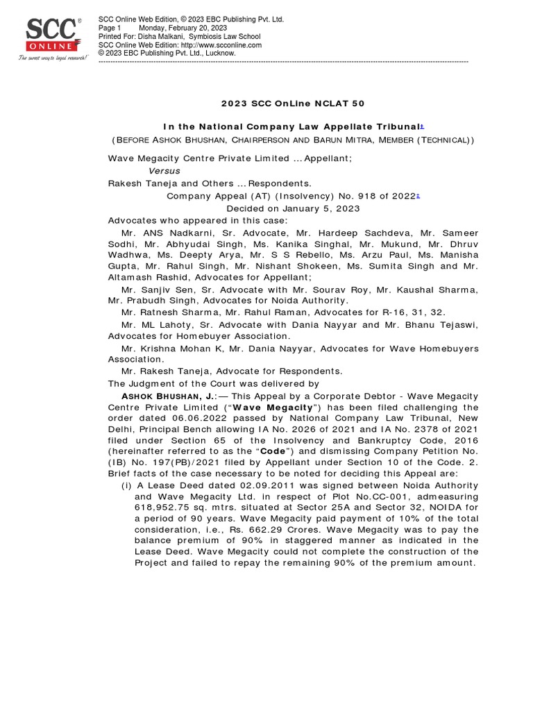 Wave Megacity Centre (P) Ltd. v. Rakesh Taneja, 2023 SCC OnLine NCLAT