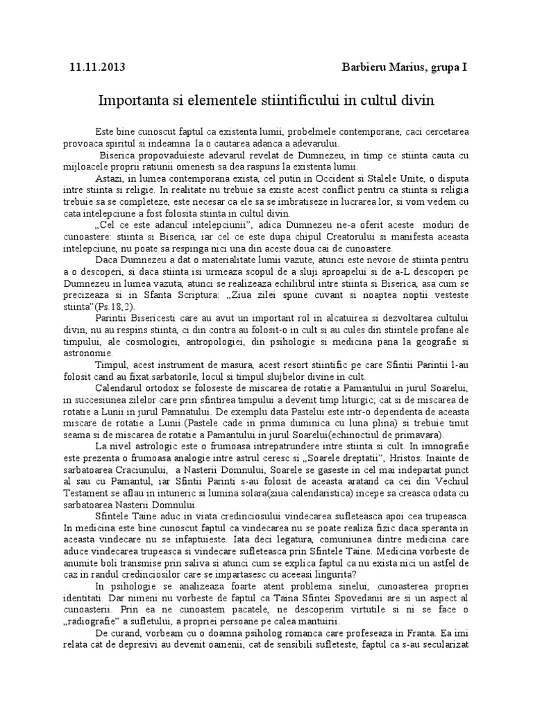 Importanta Si Elementele Stiitificului in Cultul Divin | PDF