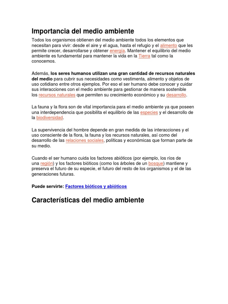 Importancia Del Medio Ambiente | PDF | Entorno natural | Contaminación