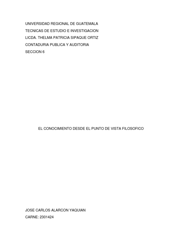 Conocimiento Desde El Punto de Vista Filosofico PDF Conocimiento Platón