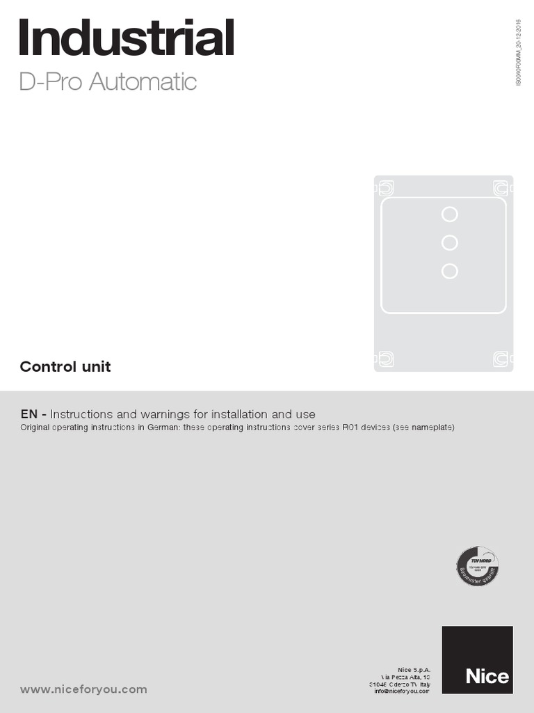 DPro Automatic Control Unit PDF Switch Mains Electricity