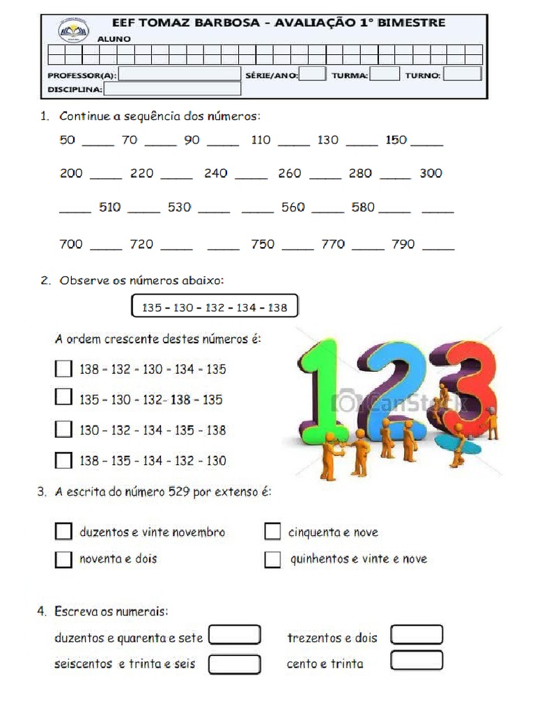 Avaliação de Matematica 3 Ano | PDF