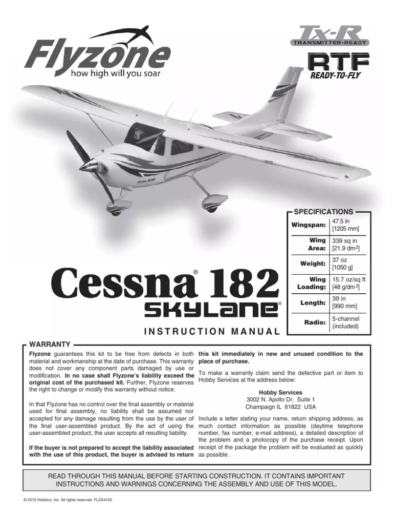 User Manual Flyzone Cessna 182 Skylane (English - 16 Pages) PDF | PDF