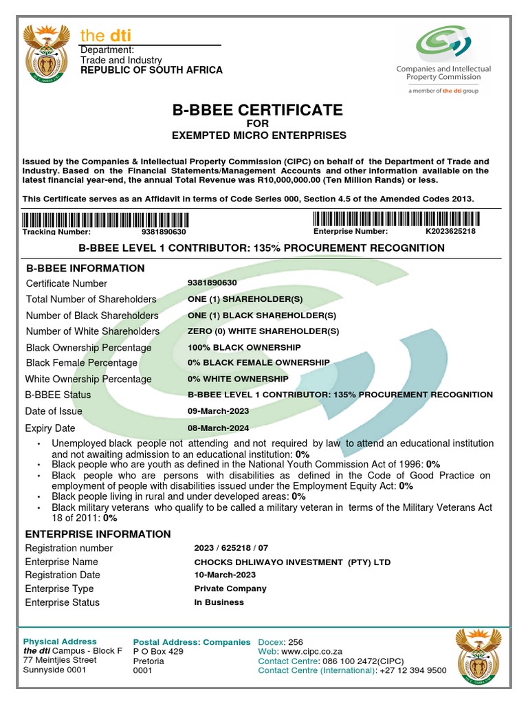 B-BBEE Certificate for Exempted Micro Enterprises | PDF | Economies ...