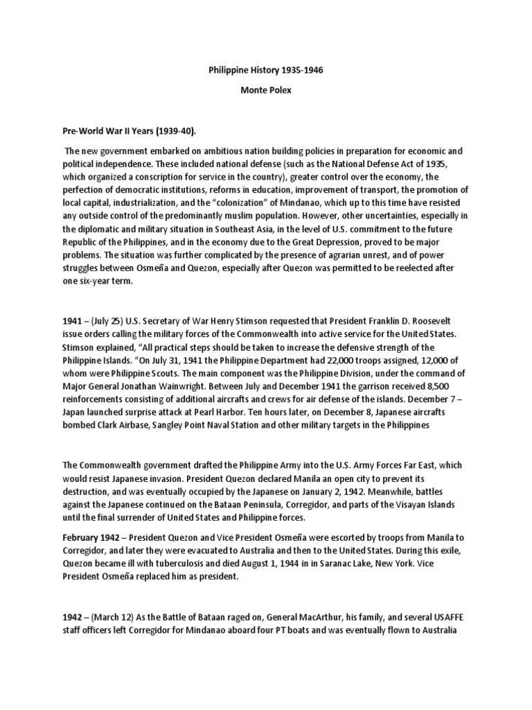 Philippine History: 1935-1946 Overview | PDF | Corregidor | Philippines