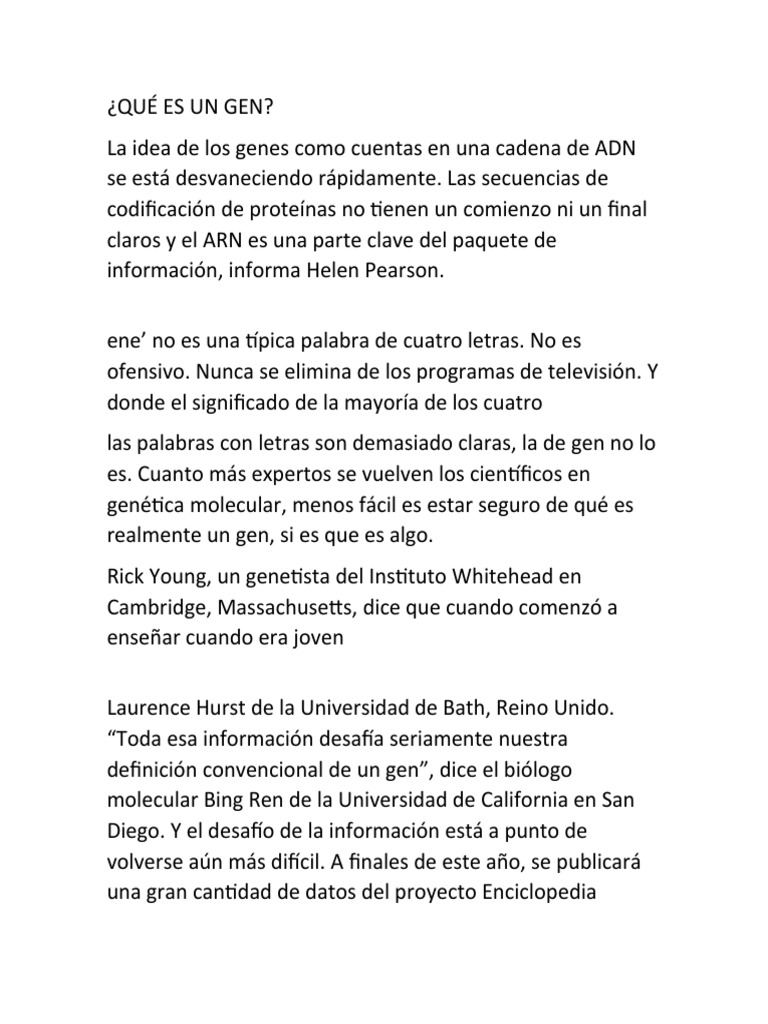 QUÉ ES UN GEN | PDF | Gene | Adn