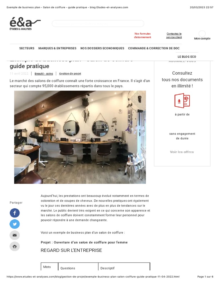 Exemple de Business Plan - Salon de Coiffure - Guide Pratique - Blog ...
