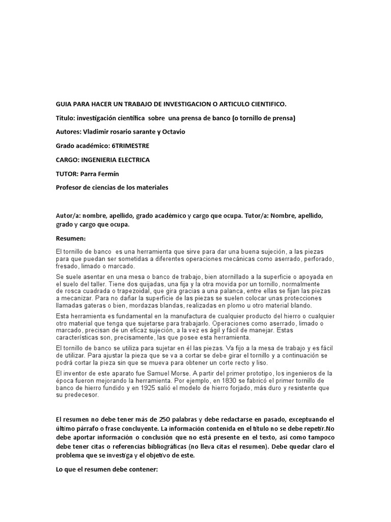 Guia para Hacer Un Trabajo de Investigación o Articulo Científico | PDF
