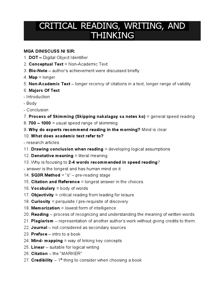 CRWT: Strategies for Critical Reading | PDF | Speed Reading | Reading ...