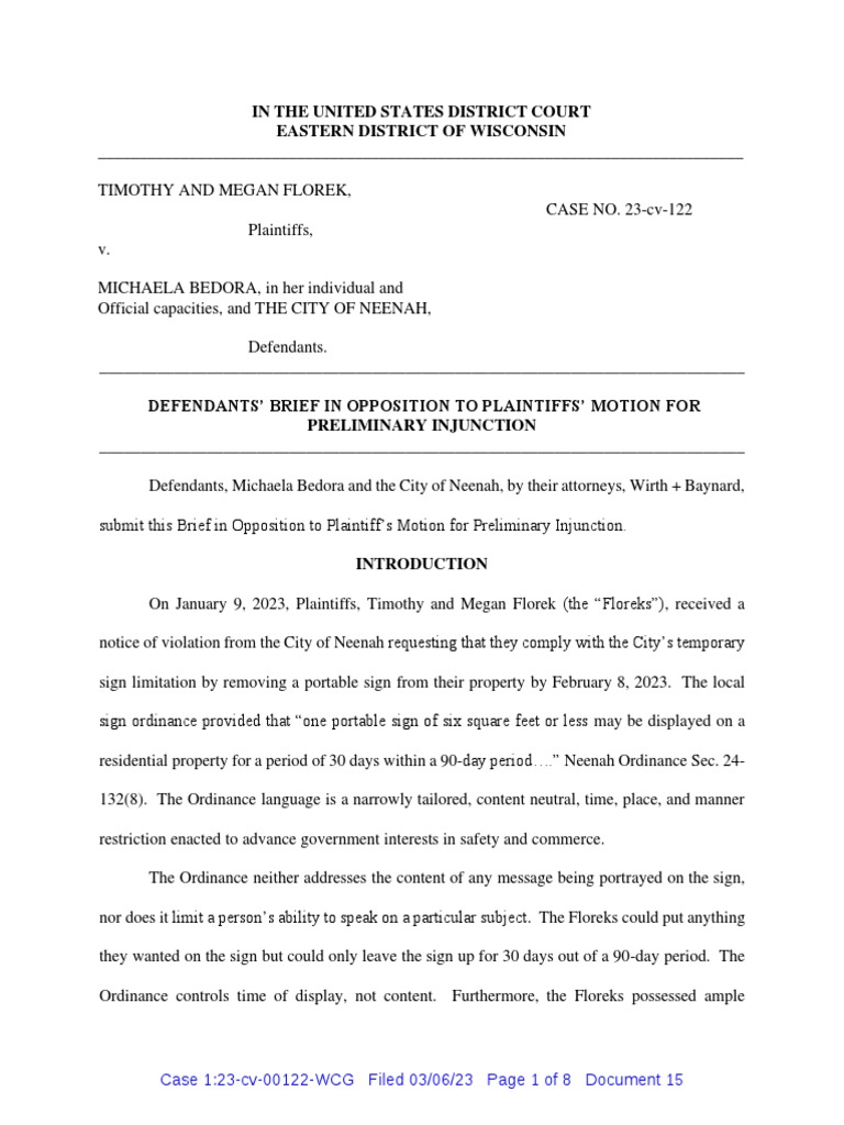 City of Neenah Reply PDF Freedom Of Speech In The United States