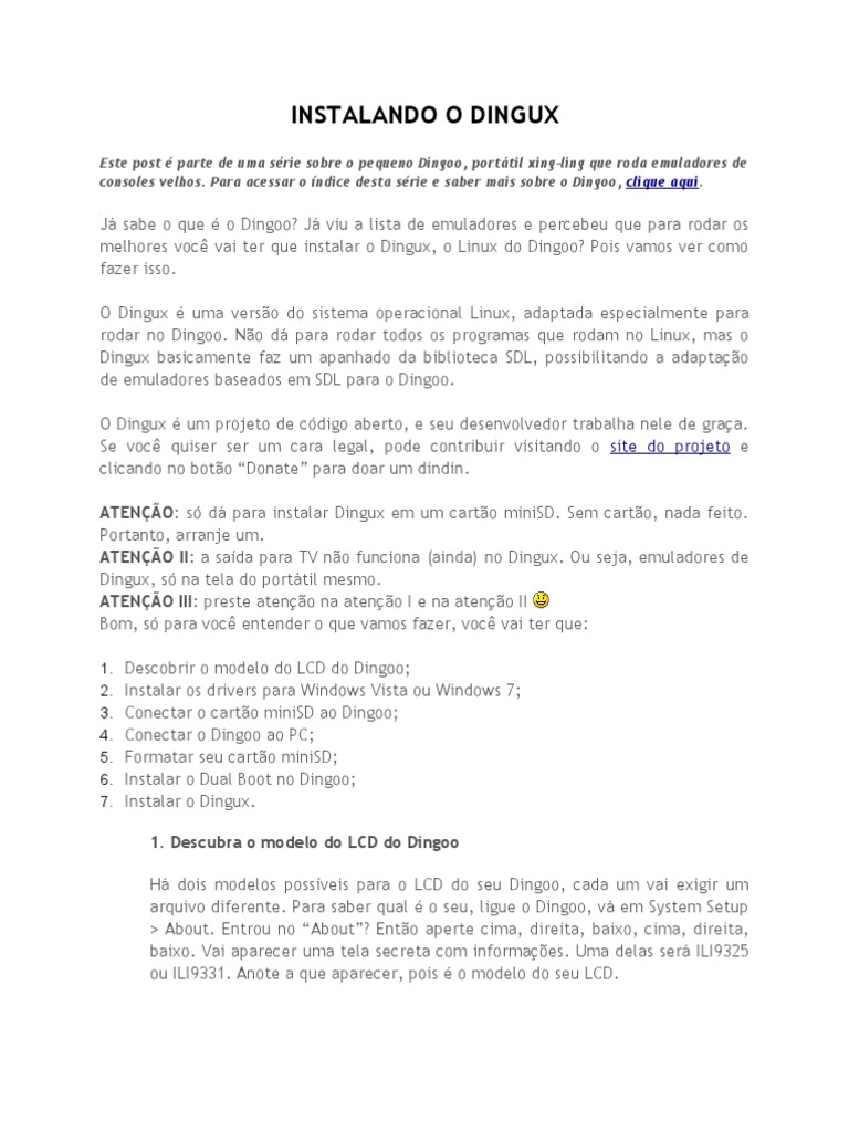 Guia de Instalação do Dingux | PDF | Linux | Microsoft Windows