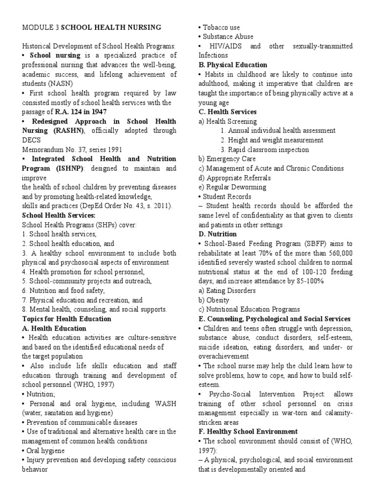 Overview of School Health Nursing | PDF | Occupational Safety And ...