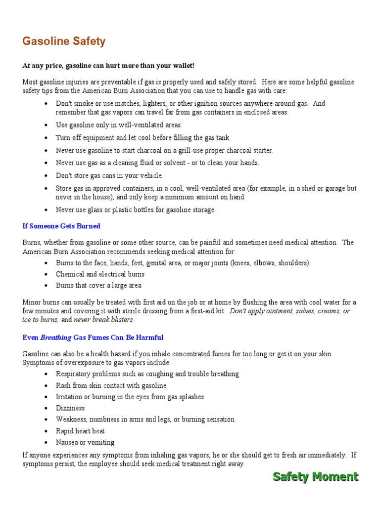 Gasoline Safety PDF Burn Gasoline