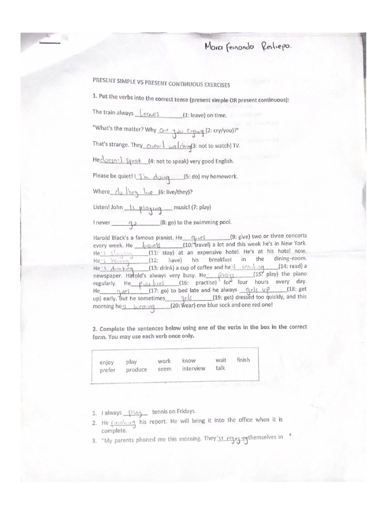 PRESENT CONTINUOUS VS PRESENT SIMPLE EXERCISES PDF intelligence overview