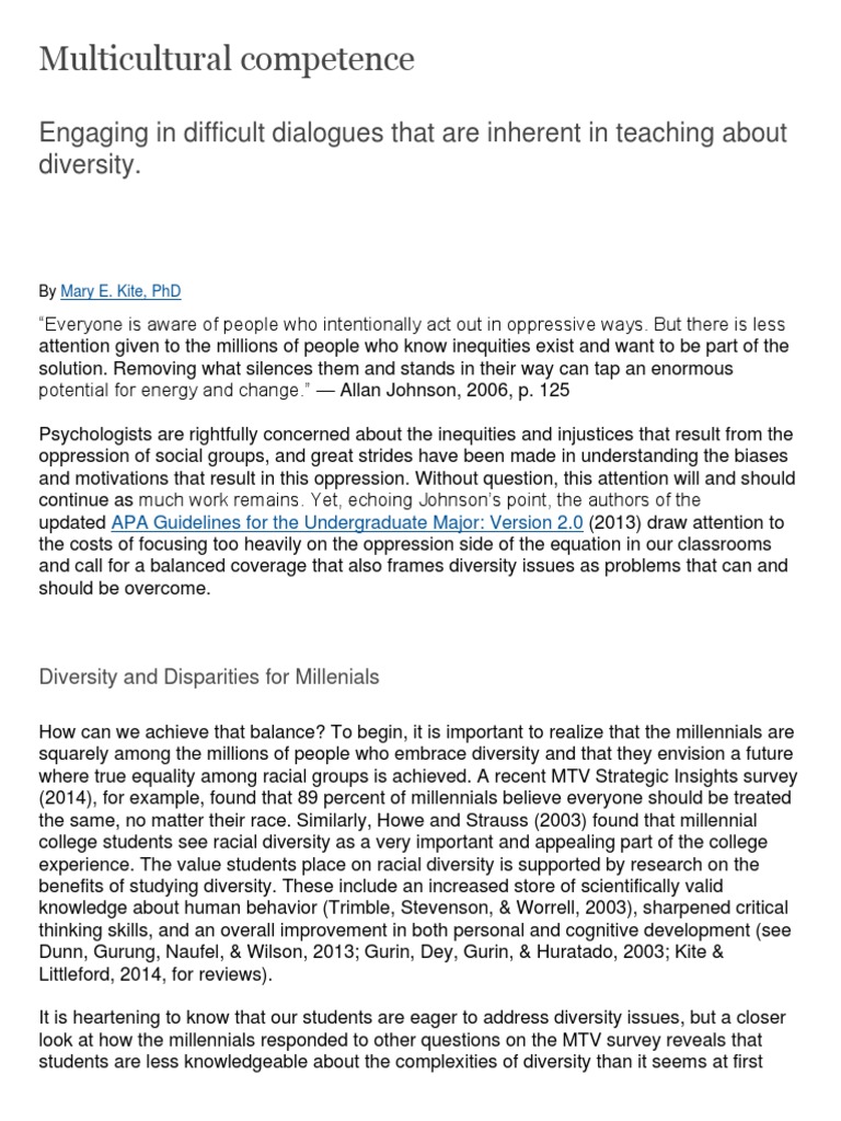 Enhancing Multicultural Competence | PDF | Multiculturalism | Millennials