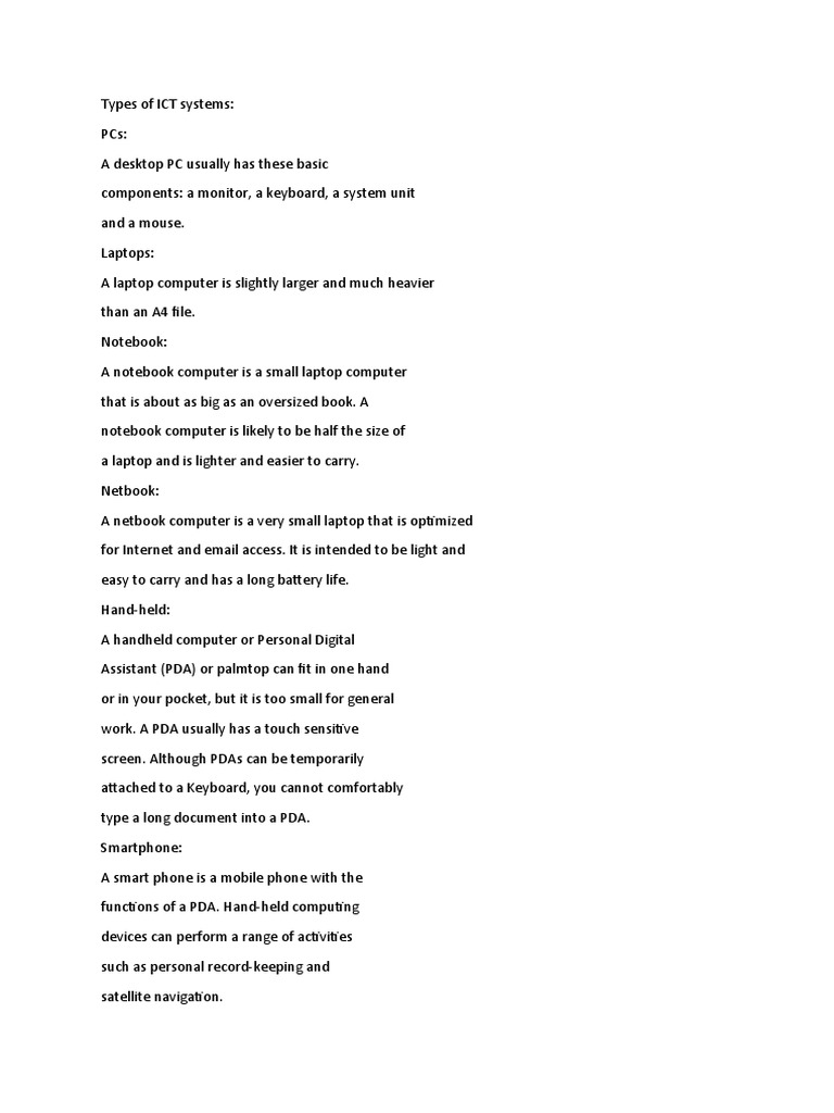 Types of ICT Systems PDF Printer Image Scanner