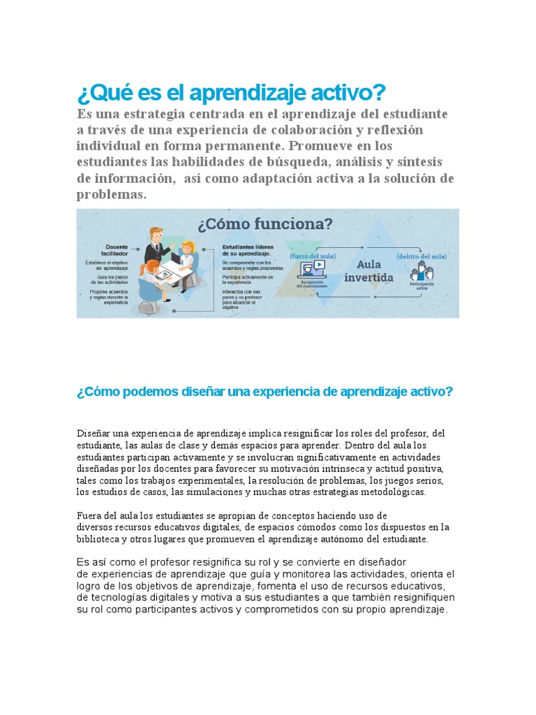 Qué Es El Aprendizaje Activo | PDF | Aprendizaje | Salón de clases