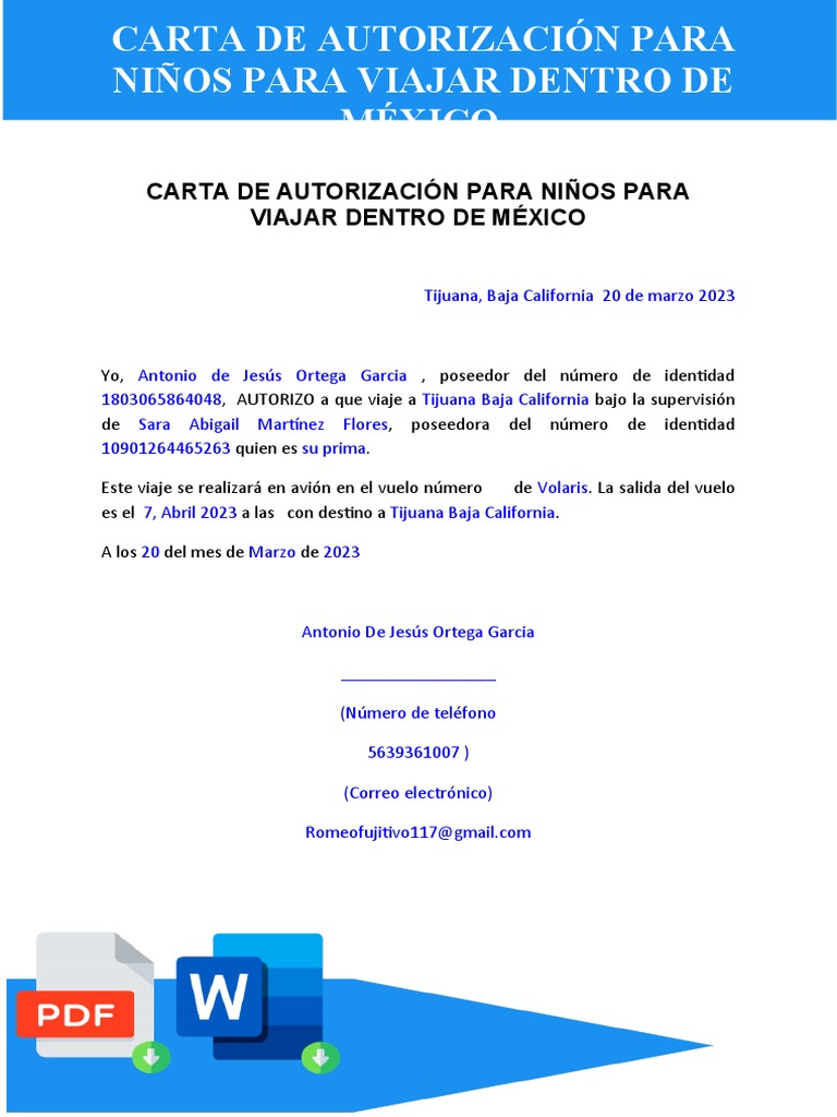 Carta de autorización para viajar niños Volaris | PDF