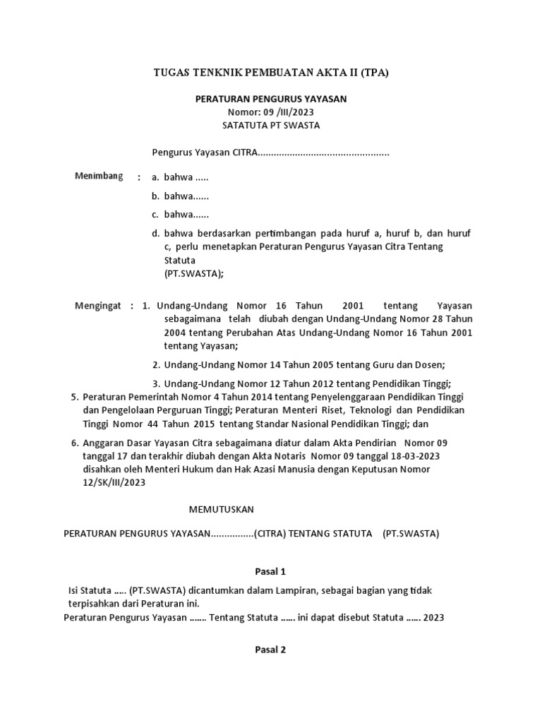 Statuta Yayasan Citra 2023 | PDF | Teknologi & Rekayasa