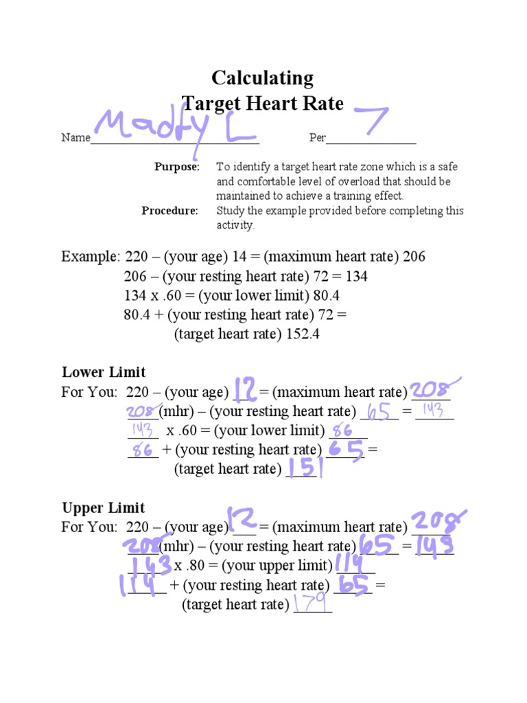 Calculating Target Heart Rate Lower Limit PDF
