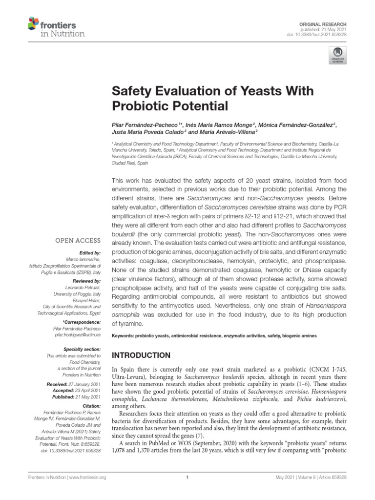 Journal 4 - Safety Evaluation of Yeasts With Probiotic Potential PDF ...