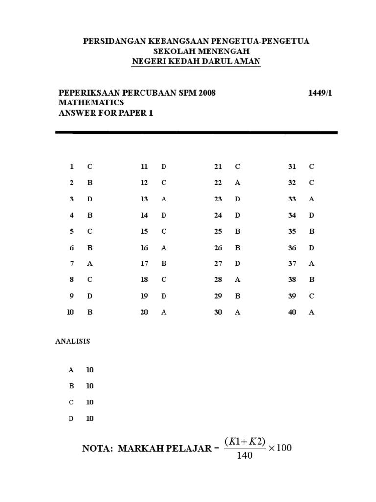 2008 Kedah SPM MM - Ans | PDF