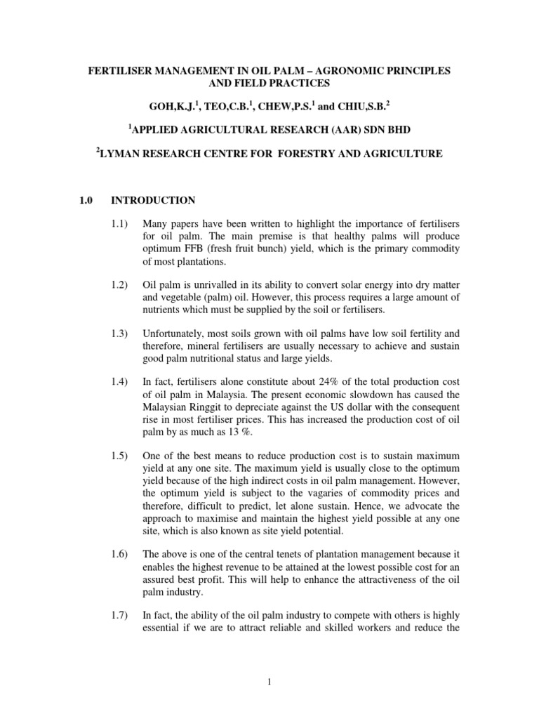Fertiliser Management for Oil Palm | PDF | Fertilizer | Soil