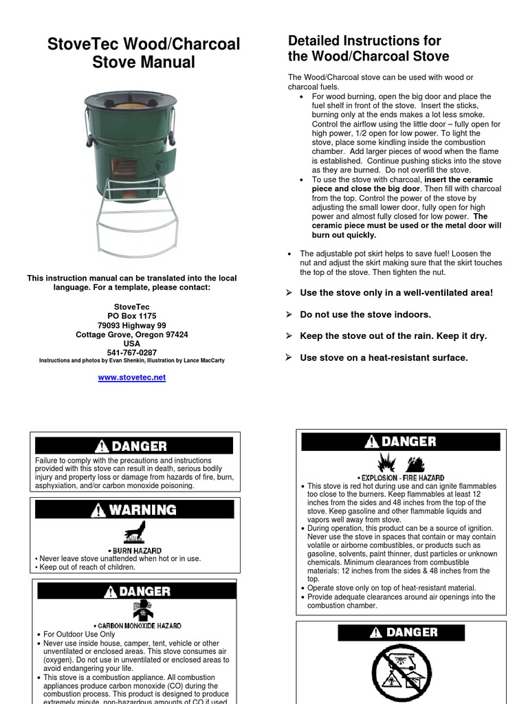 Stove-Tec Wood Charcoal Stove User Manual | Stove | Cookware And Bakeware